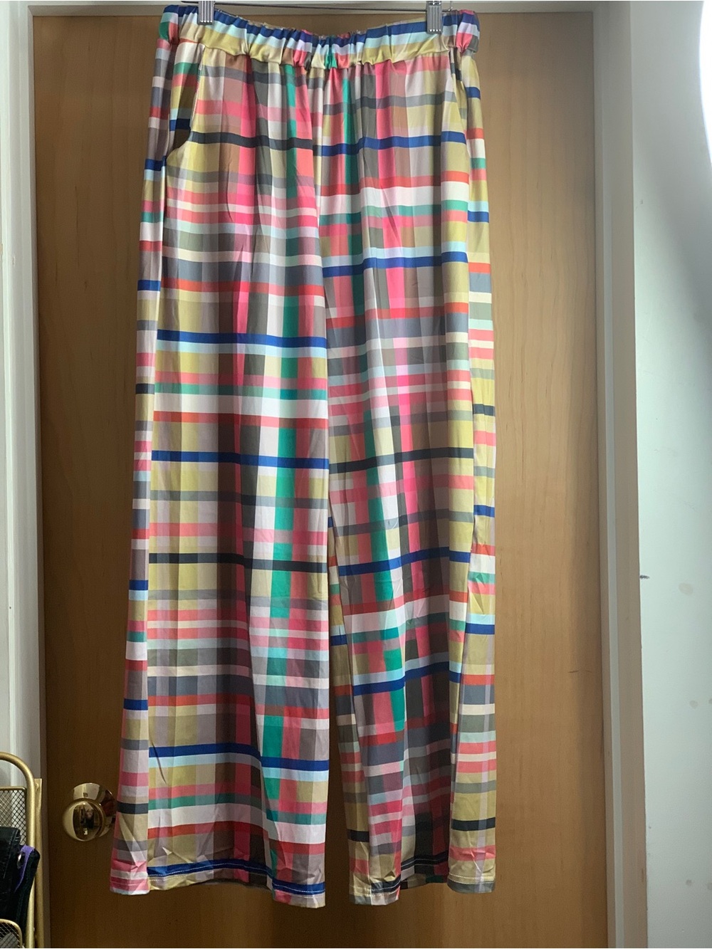 Unknown Pull On Plaid Pants W/ Pockets in Multicolor Size-Large Eclectic Preppy